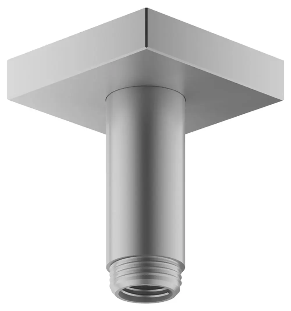 Deckenmontierter Brausearm in Aluminium-Finish von Keuco, mit zylindrischer Form und Anschlussgewinde, ideal für moderne Duscheinrichtungen.